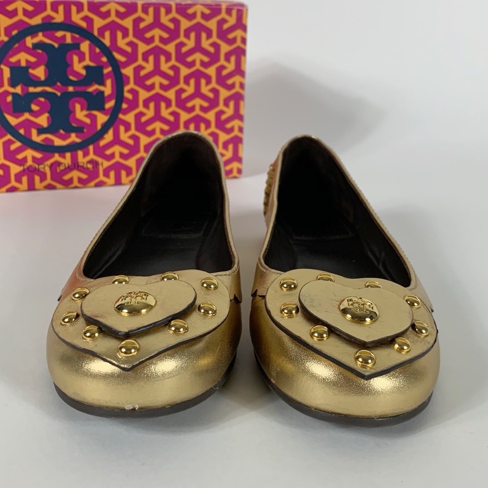 TORY BURCH Gold Heart Ballet Flats - Picture 4 of 16